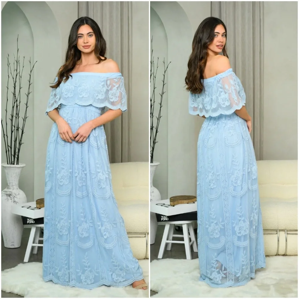 OFF SHOULDER ALL OVER LACE MAXI DRESS - Picture 1 of 4